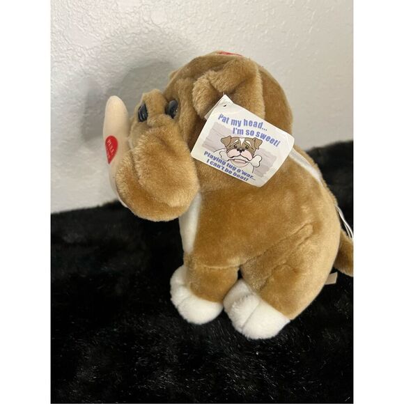 RARE GANZ BRUTUS H5127 Battery Operated WORKS Plush Bulldog Tan White New - Picture 2 of 4